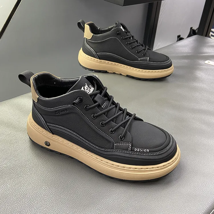 韩版ins2025真皮板鞋休闲风加绒保暖二棉潮流秋冬丑萌男鞋一脚蹬