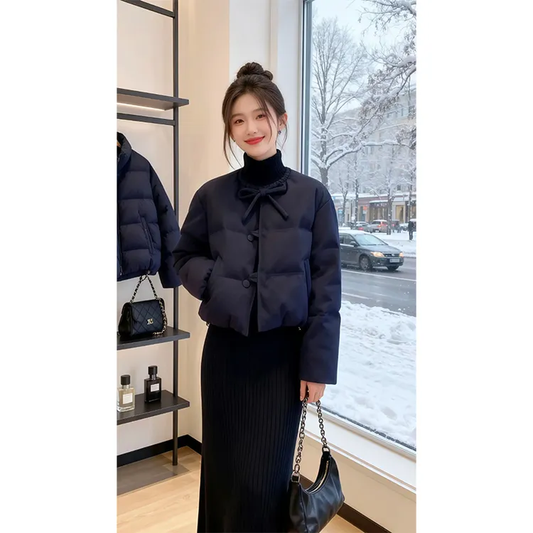 香朵儿【蓝调庄园】潮流休闲蝴蝶结棉服外套女秋冬新款加厚保暖棉衣