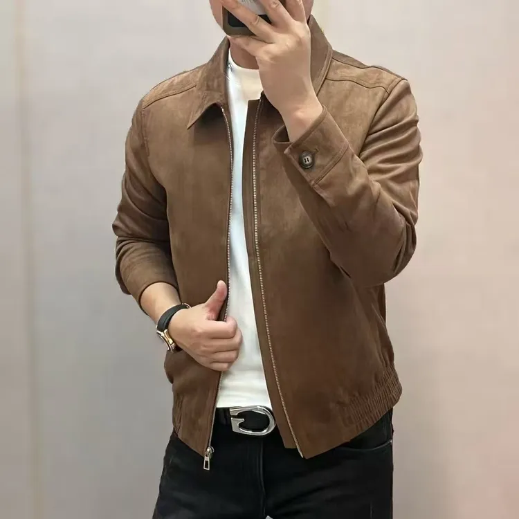 新款高端男士时尚简约休闲翻领拉链夹克J013