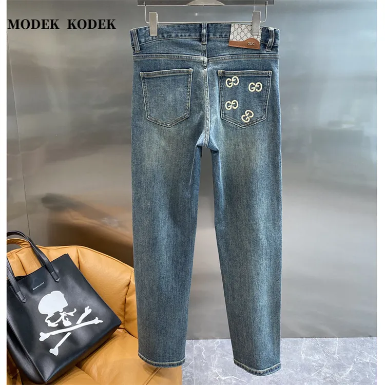 MODEK KODEK高级感潮牌男士刺绣水洗长裤秋冬新款修身百搭牛仔裤