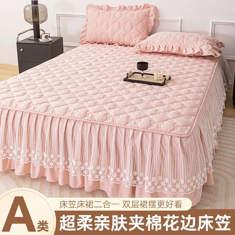 2025新款床裙单件夹棉床裙床笠单款蕾丝裙边遮丑床垫套防滑固定套