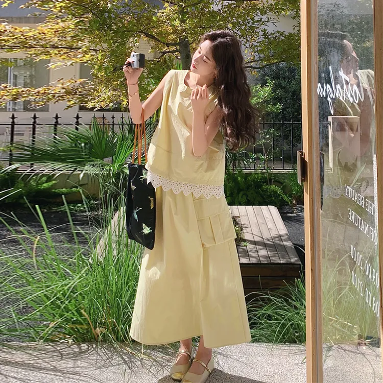 森系氛围感套装裙夏季女2025新款松弛感穿搭无袖背心半身裙两件套