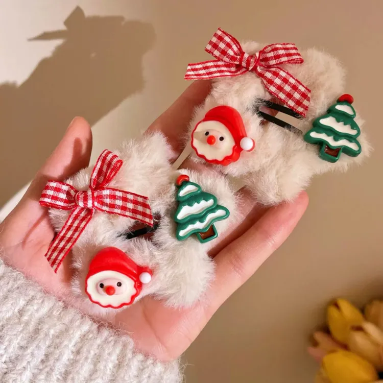 【五个装】圣诞红色苹果毛绒星星发夹蝴蝶结刘海BB夹侧边碎发夹发饰