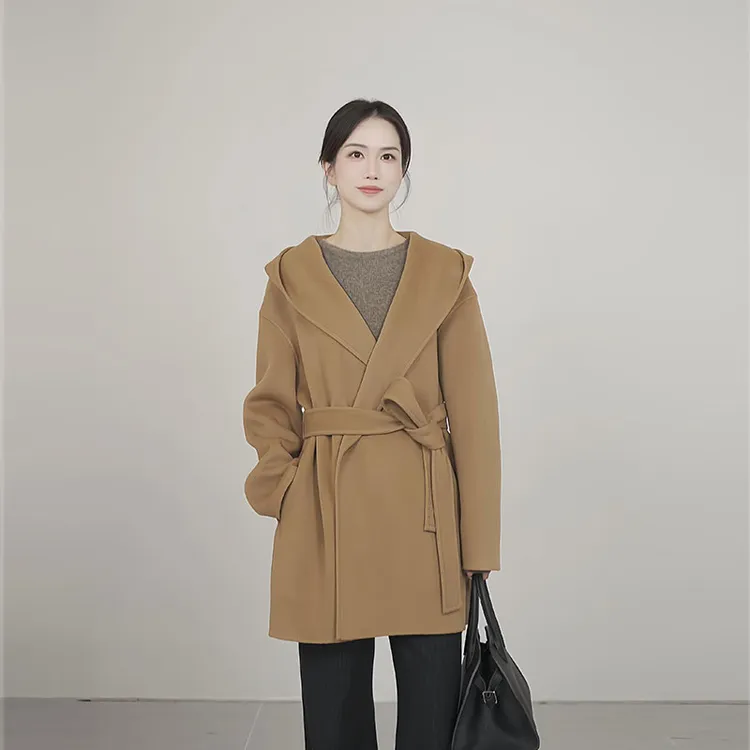 小禾【牧歌】克什米尔山羊绒绵羊毛混纺软糯密实重磅连帽毛呢大衣