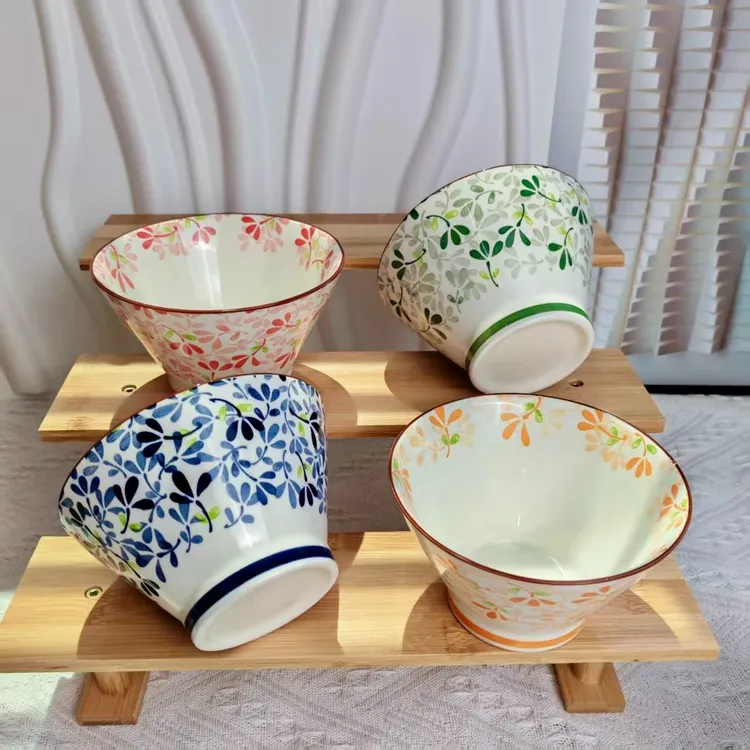 【一路繁花】5英寸米饭碗斗笠碗高脚防烫家用网红陶瓷釉下彩日式碗