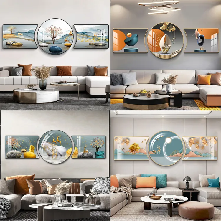 2025新款客厅装饰画沙发背景墙挂画大气三联画山水好寓意餐厅墙画