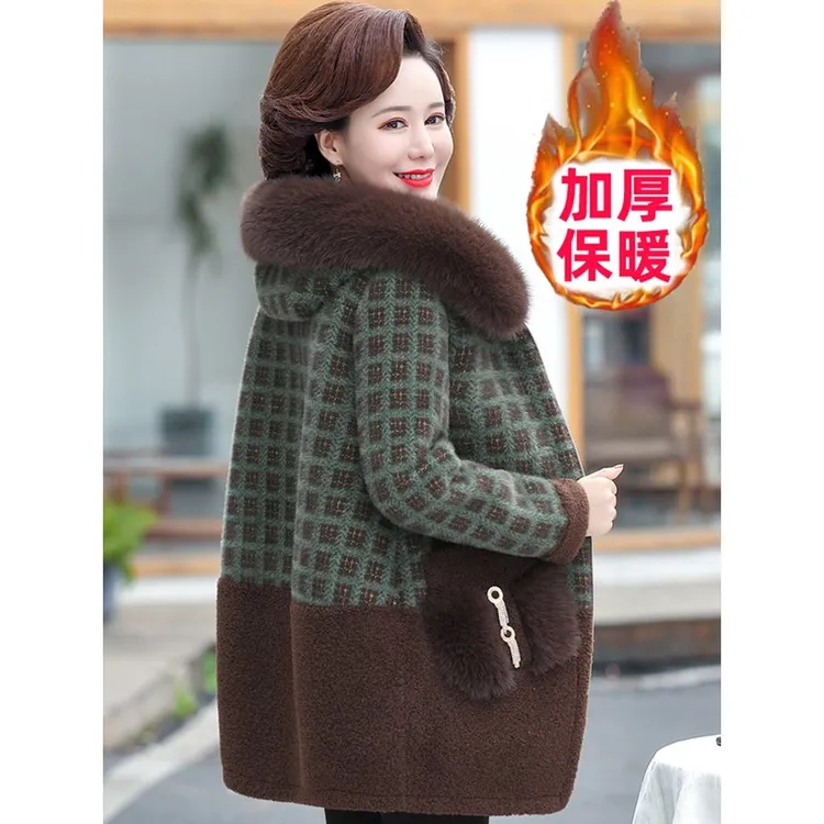 皮尔卡丹中年妈妈外套秋冬装新款洋气仿水貂绒洋气大衣中老年女冬