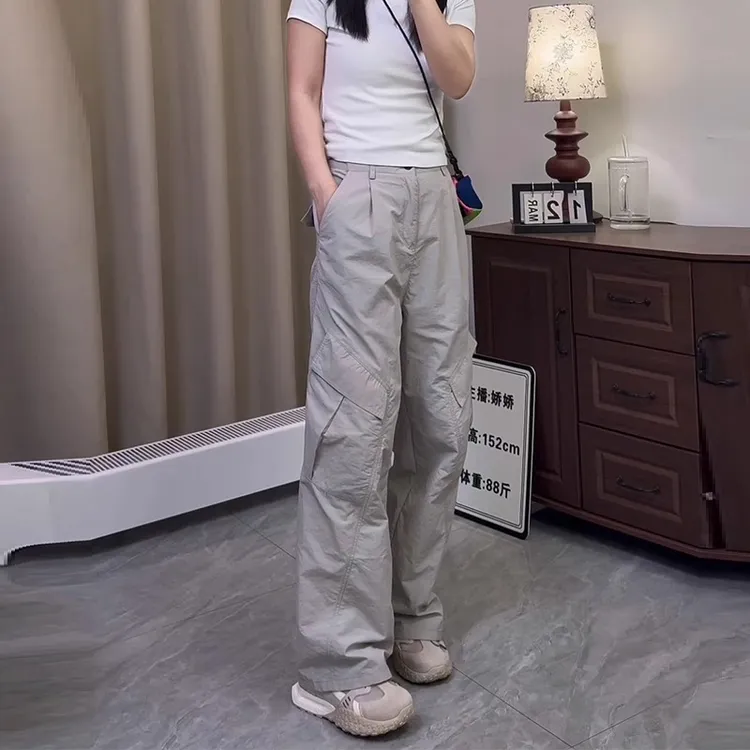 美式复古速干工装裤女2025夏季新款百搭高腰宽松显瘦阔腿休闲裤子