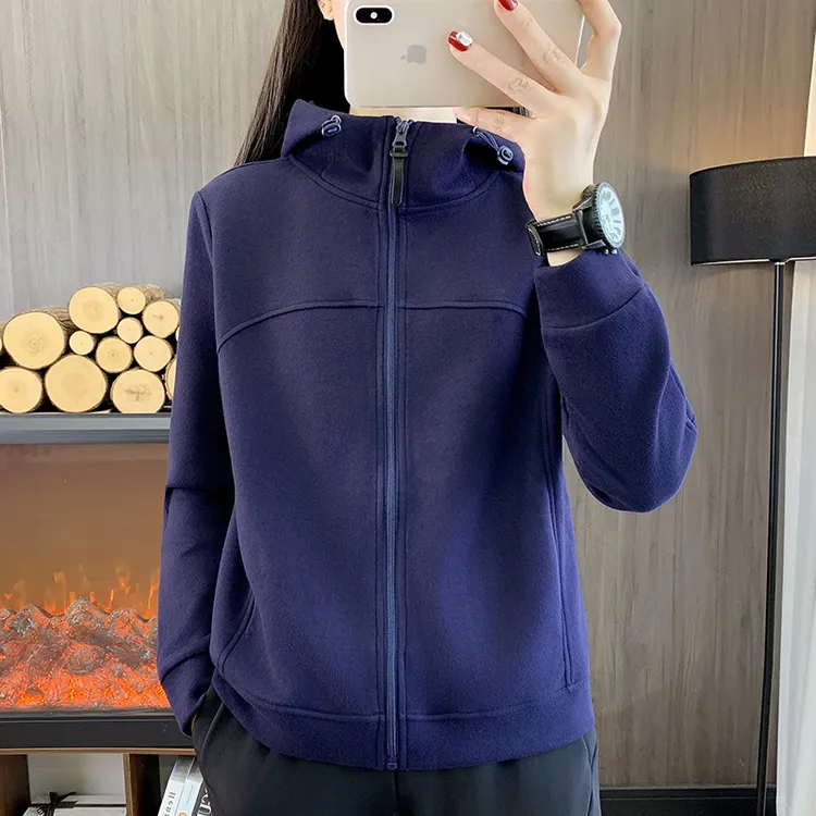 户外运动长袖女常规连帽开衫卫衣春秋冬季加厚德绒宽松保暖单穿