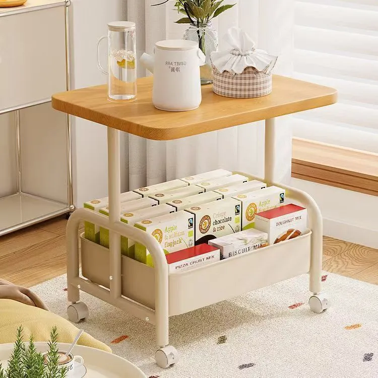 可移动小推车沙发边几储物架简易餐桌台复古床头柜置物架客厅茶几