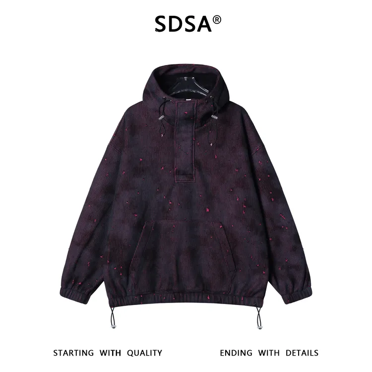 SDSA秋冬新款痞帅男装韩版拉链立领双色针织连帽卫衣下摆松紧百搭