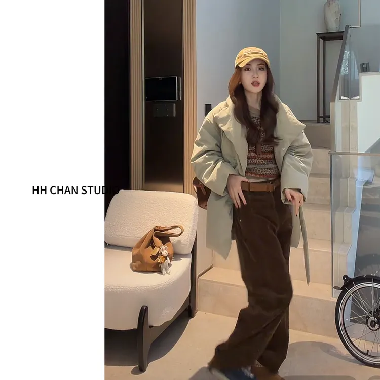 HHCHAN“咖木”90新国标白鹅绒中长款卡其绿调鹅绒服 HH55Q39963