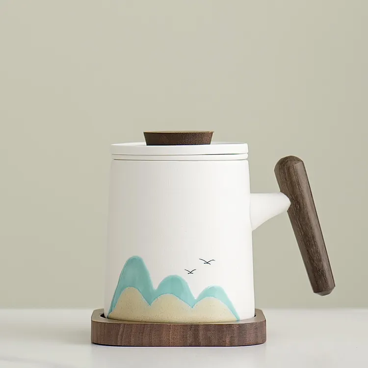 办公杯茶水分离杯陶瓷大容量带盖马克杯泡茶水杯高级礼品定制logo