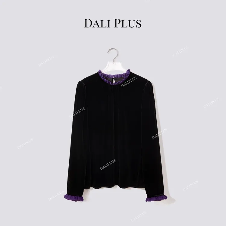 DALI PLUS“紫花领黑丝绒衬衫”优雅感衬衫-D5ST1596