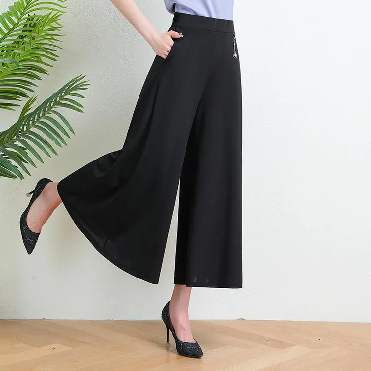 妈妈气质阔腿裤夏季薄款垂感裙裤中老年高档女裤高腰宽松大脚裤子