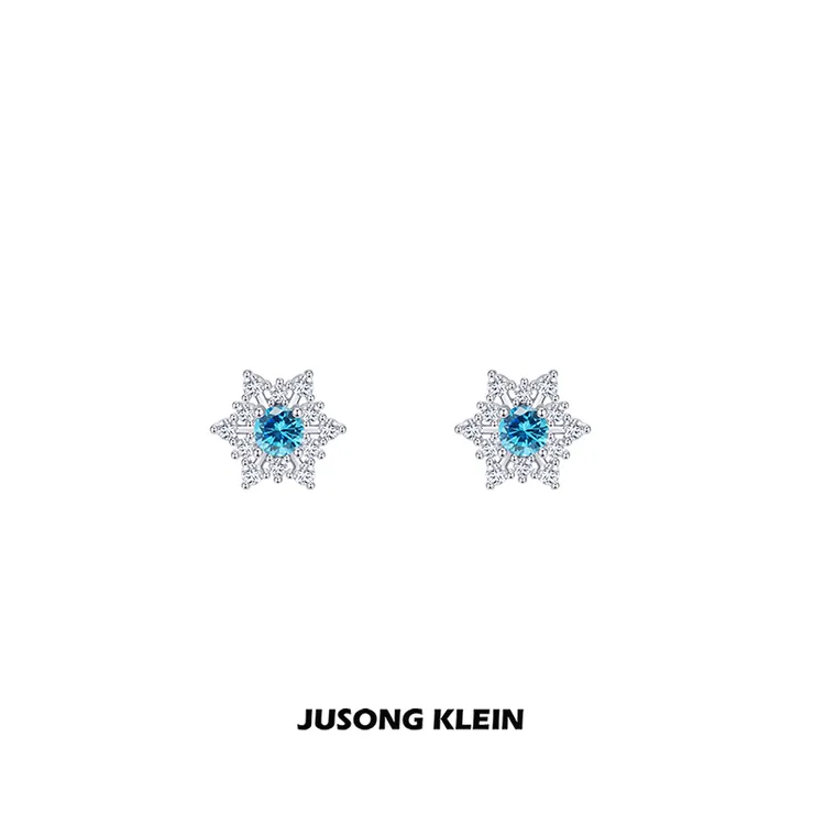 Jusong klein 铜合金锆石耳饰 雪花耳钉微镶锆石简约冷淡风耳饰