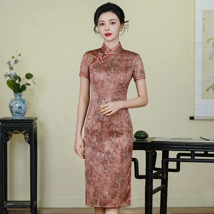 高档旗袍2025新款连衣裙改良新中式双层显瘦中长款日常妈妈装旗袍