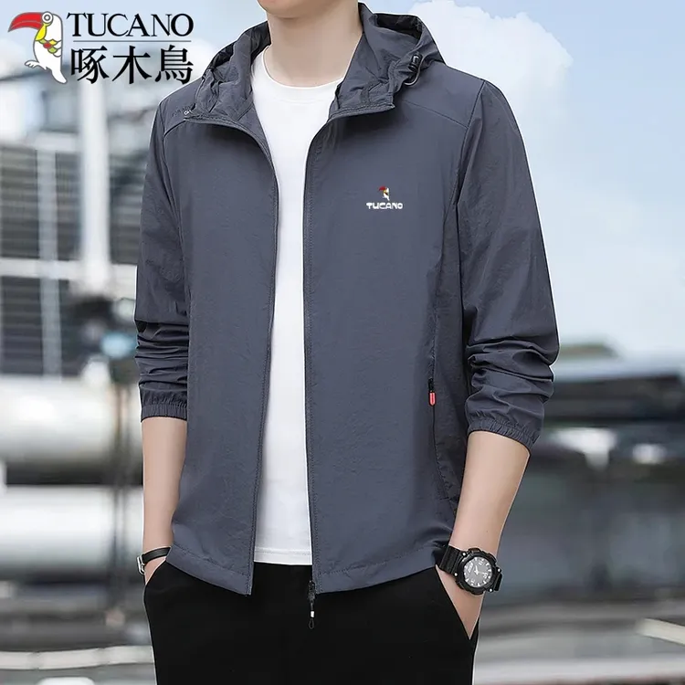 啄木鸟连帽冰丝防晒衣男士外套户外运动宽松大码速干薄款防晒服男