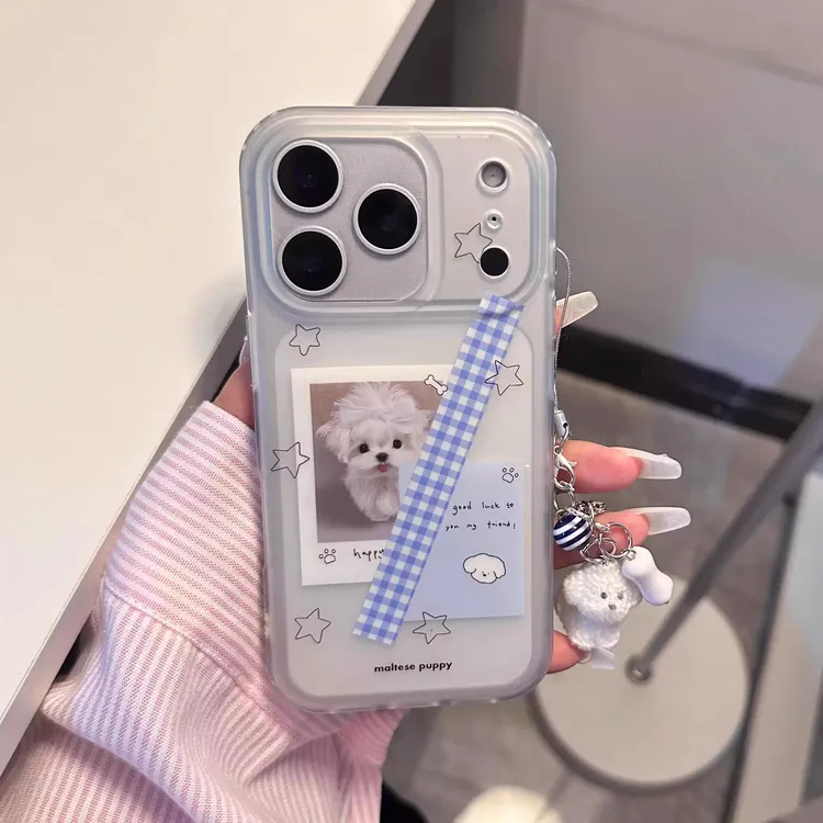 可爱IMD双层磨砂透色小狗格纹便签挂件适用苹果17promax手机壳16