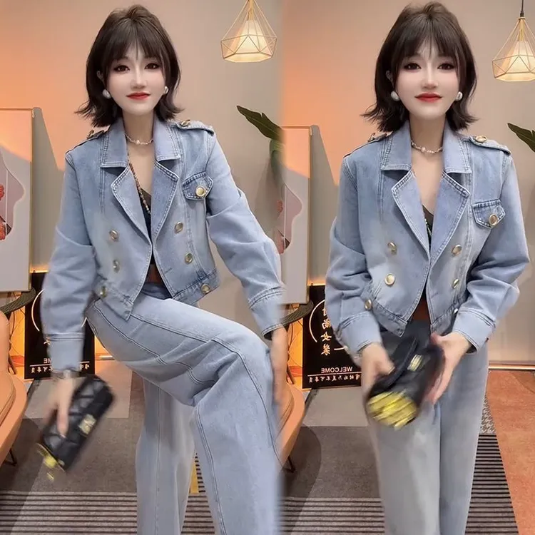 2025春季牛仔套装女新款时尚宽松大码显瘦气质洋气高档百搭两件套