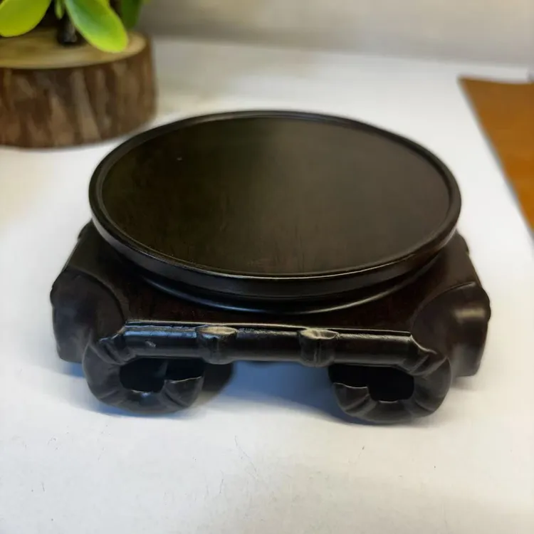 黑檀10小号竹节天圆地方底座整木整雕壶承底座尺寸：12*12*4.5内10