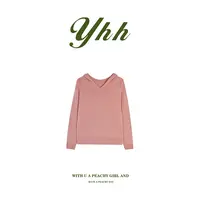 【余欢欢】秋季时尚百搭休闲气质连帽V领套头针织衫-YHW50820