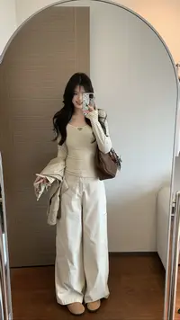 【肉肉】高档质感街头风休闲裤长裤女秋季显瘦阔腿工装裤弯刀裤百搭
