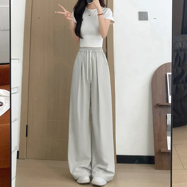 奶油风冰丝空气裤薄款女宽松2025夏季高腰肌理感多巴胺凉凉阔腿裤