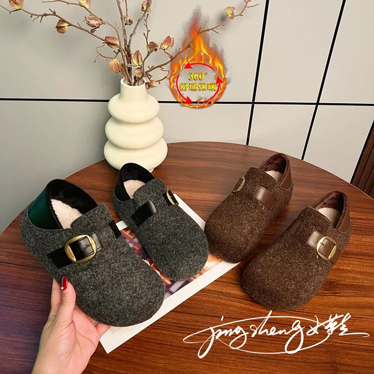 内增高全包两穿勃肯鞋女2025冬季新款加绒一脚蹬厚底绝美毛毛鞋女