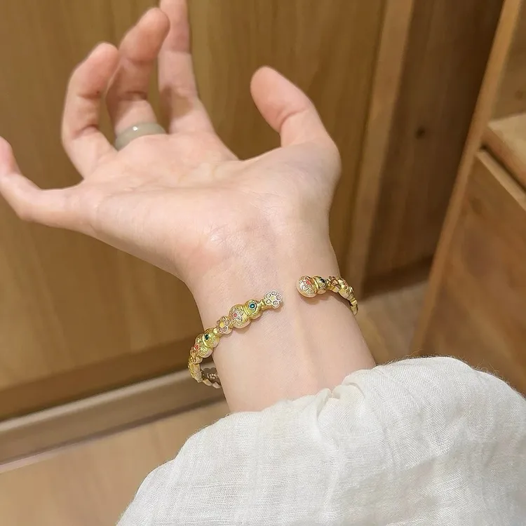 足银珐琅手镯 足银999珐琅彩福禄手链手镯国风描金葫芦女款银镯