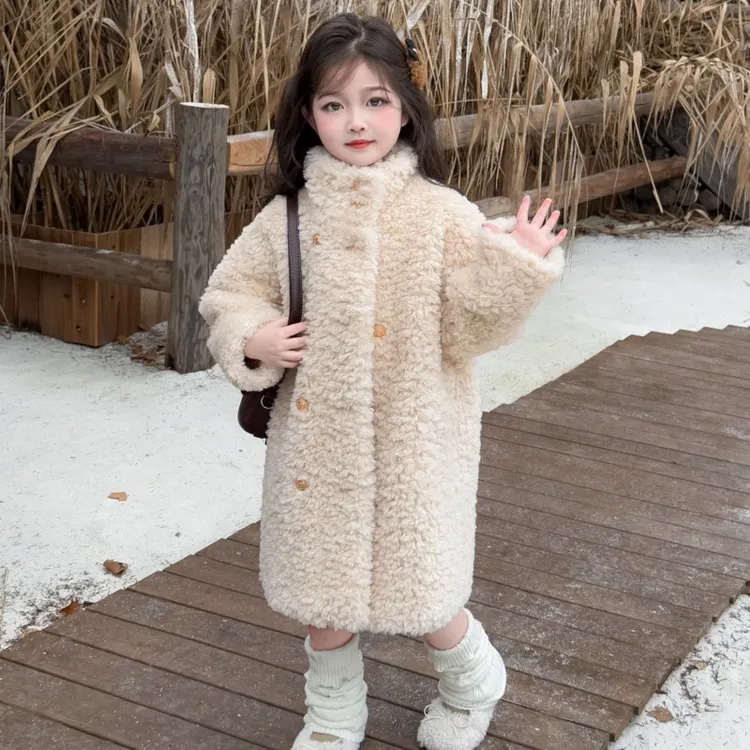 女童新款环保羊羔毛皮毛一体大衣儿童洋气宝宝中长款秋冬韩版