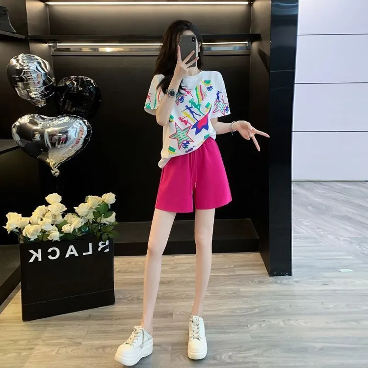  夏季新款洋气运动套装女短袖+短裤两件套显瘦显高减龄潮