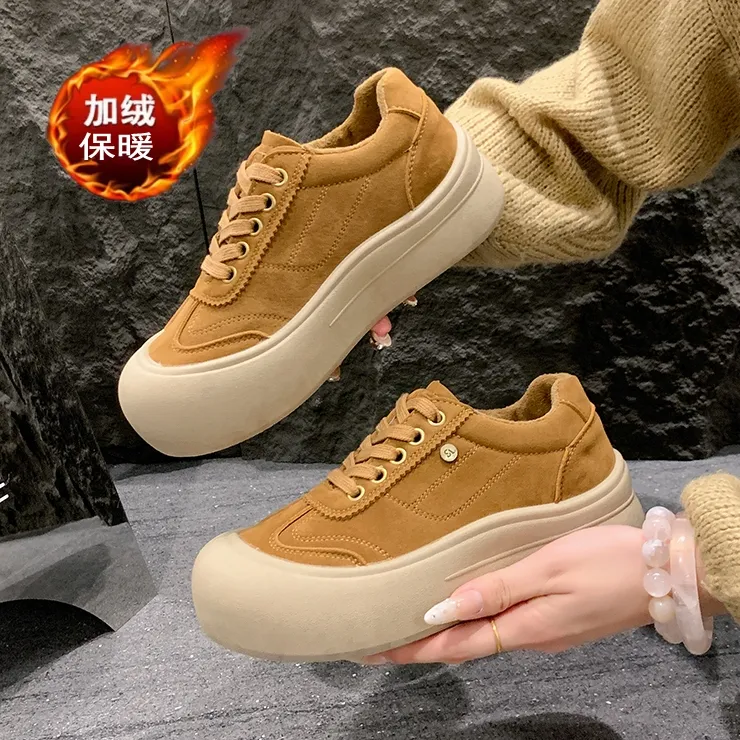 爆款休闲女鞋厚底2025新款秋冬季加绒保暖板鞋时尚百搭学生运动鞋