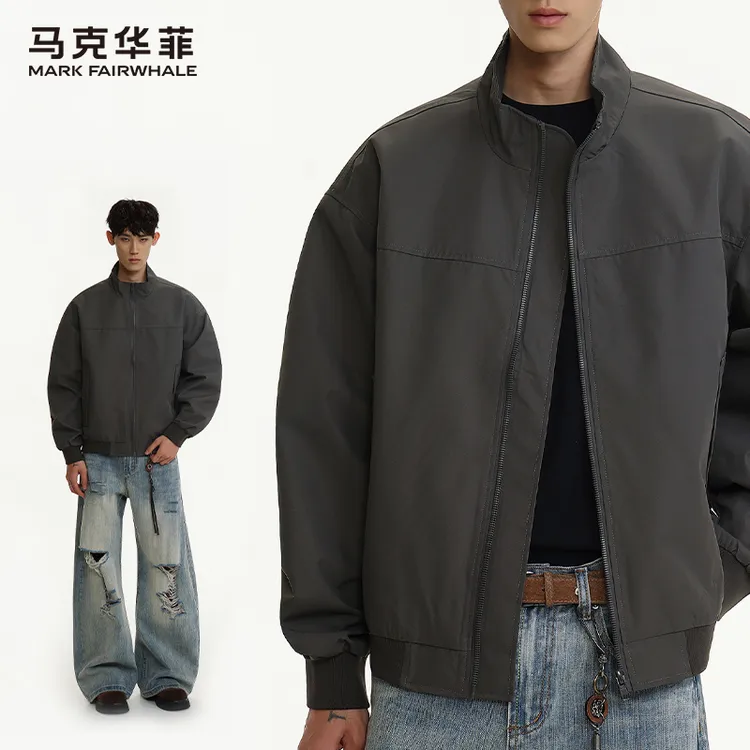 马克华菲美式立领飞行夹克外套男潮牌秋季宽松百搭工装棒球机车服