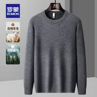 【罗蒙】男士含羊毛圆领毛衣秋季新款简约长袖T恤针织衫7Z600196