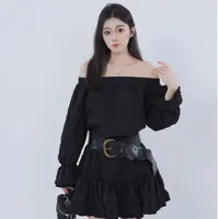 三福 秋季法式纯欲风一字肩设计感显瘦时尚套装512328