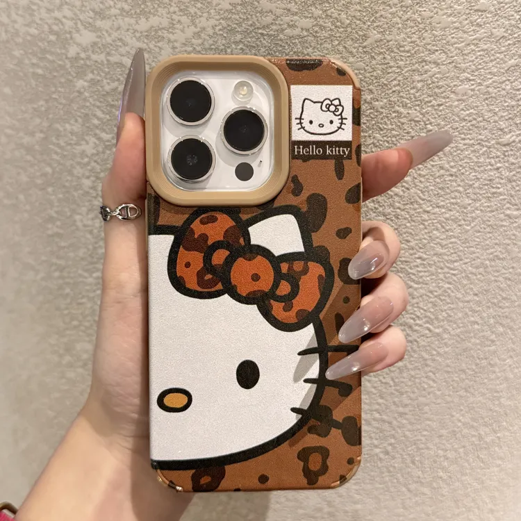 豹纹KT猫蝴蝶结手机壳适用苹果16pro/15promaxiPhone14手机壳1312