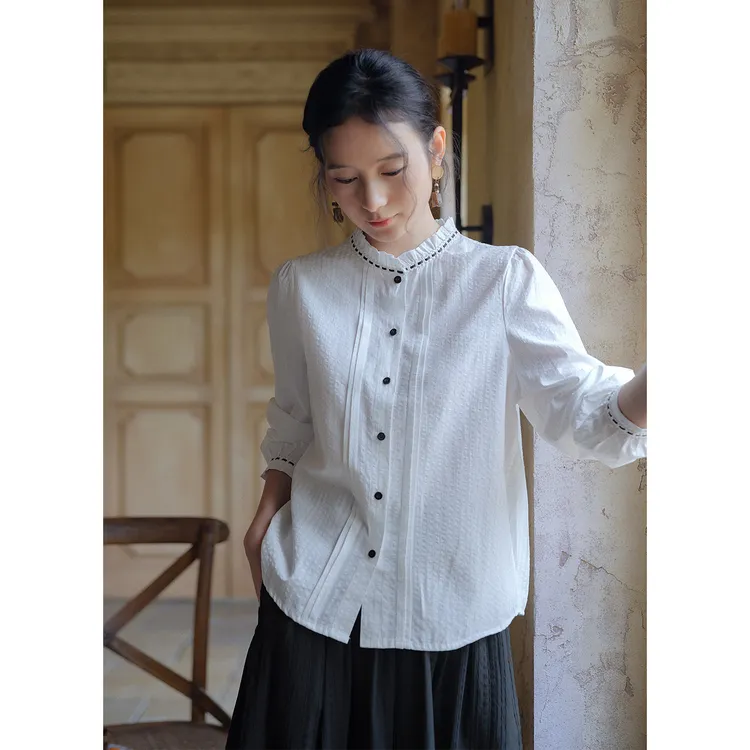 红念文艺白色衬衫女长袖宽松设计感2025秋季白衬衫女款高级感