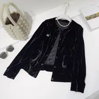 （微瑕处理~）L胸100-130长55单排扣长袖细闪丝绒外套 2507