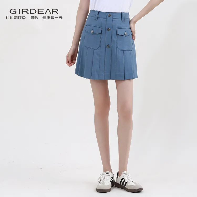 Girdear/哥弟秋季新品多口袋百褶裙俏丽减龄含绵羊毛短裙女120031