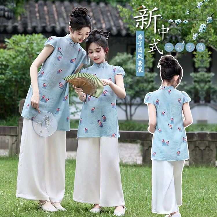 亲子装母女款改良旗袍国风连衣裙2025新款夏季女童新中式旗袍套装