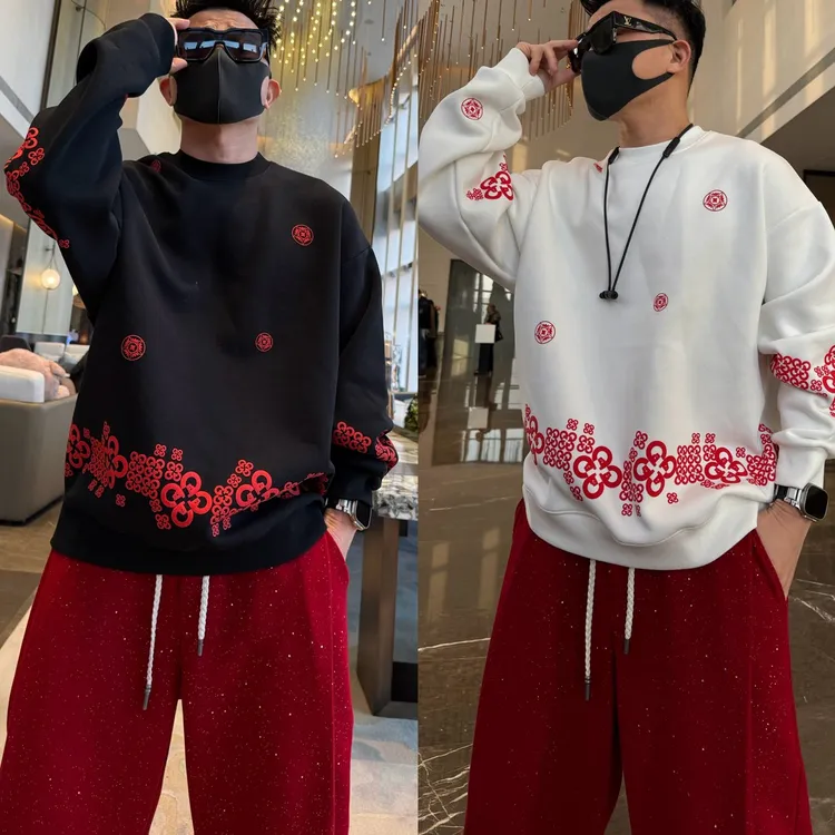 金先生【马年限定】马上有钱花立体发泡印花加绒扩版圆领长袖卫衣