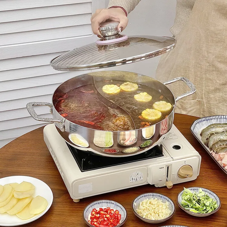 嘉点304不锈钢鸳鸯锅电磁炉专用大容量加厚清汤锅家用的火锅锅具