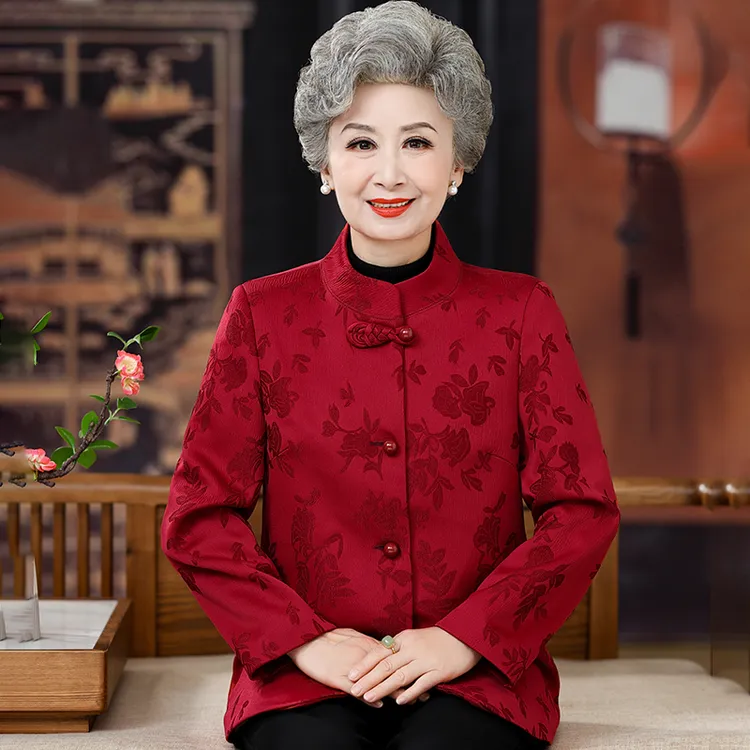 奶奶秋装喜庆唐装老年人女秋冬婚宴外套60岁70老太太妈妈生日礼服