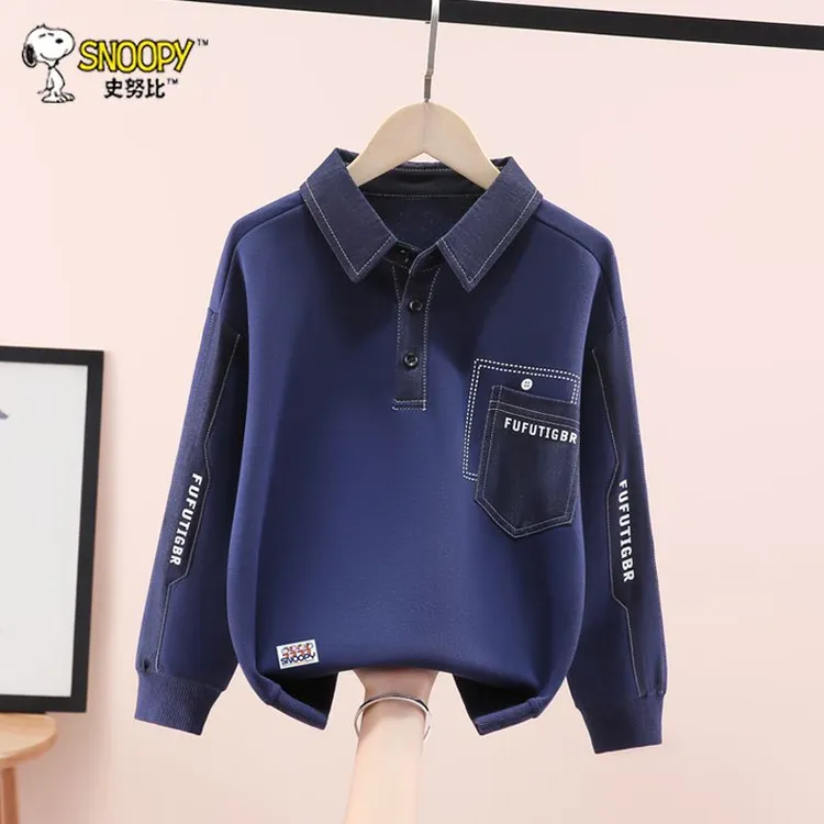 史努比男童卫衣秋冬装2025新款洋气中大童男孩休闲百搭翻领打底衫