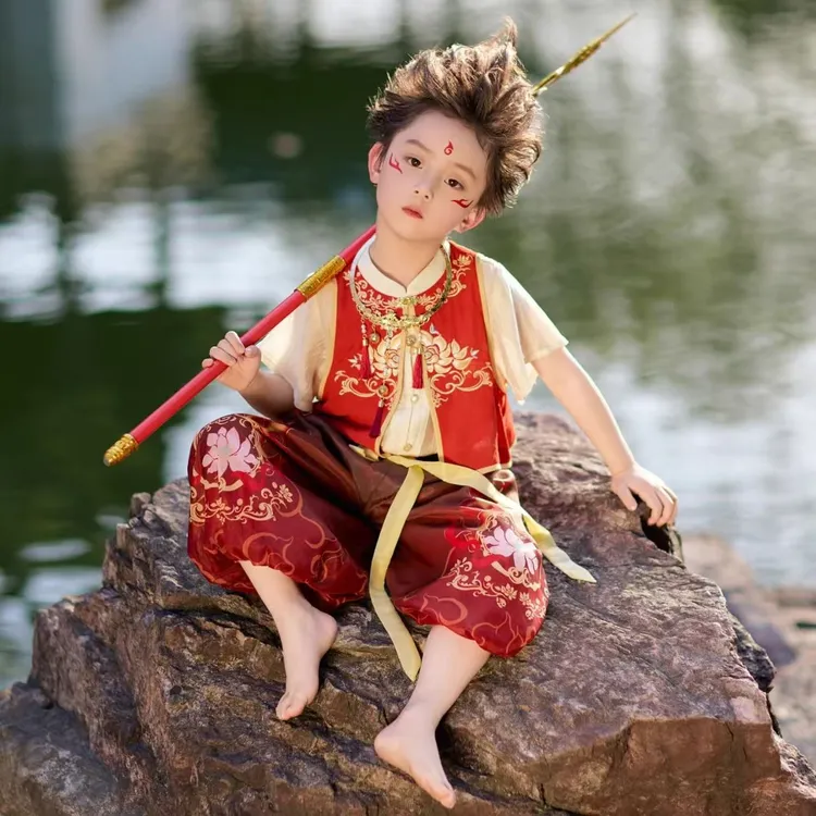 女童哪吒套装夏季2025新款儿童唐装汉服中国风夏装男童六一表演服