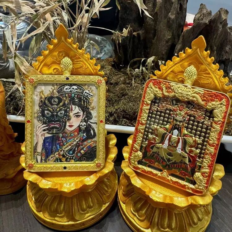 五台山藏传唐卡钛钢新款五爷双面立体铜精品唐卡项链吊坠送绳子