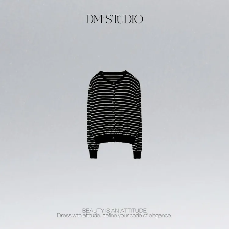 DEDM•STUDIO/极简风减龄气质长袖条纹100%羊毛开衫2511ZZS/LA305