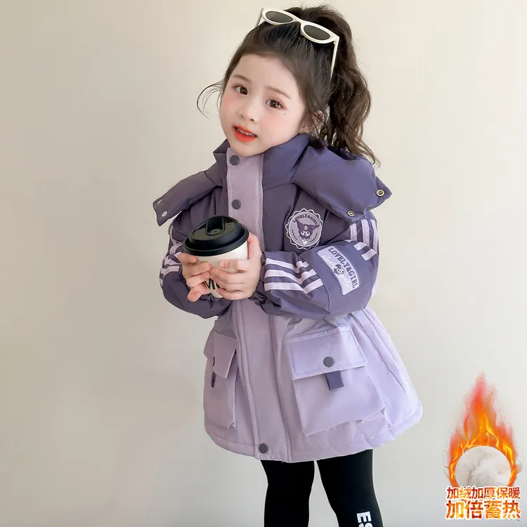 女童冬装棉服外套2025新款洋气女孩派克服秋冬夹棉加厚儿童冲锋衣