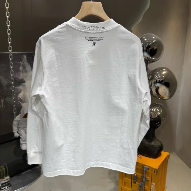 秋冬男式印花T恤上衣通用百搭圆领长袖宽松型印花纯色简约纯棉